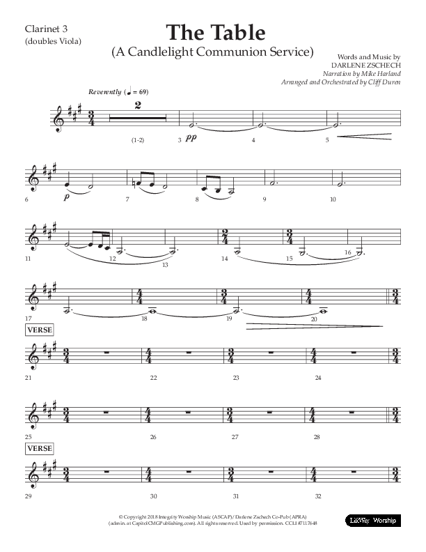 The Table (A Candlelight Communion Service) (Choral Anthem SATB) Clarinet 3 (Lifeway Choral / Arr. Cliff Duren)