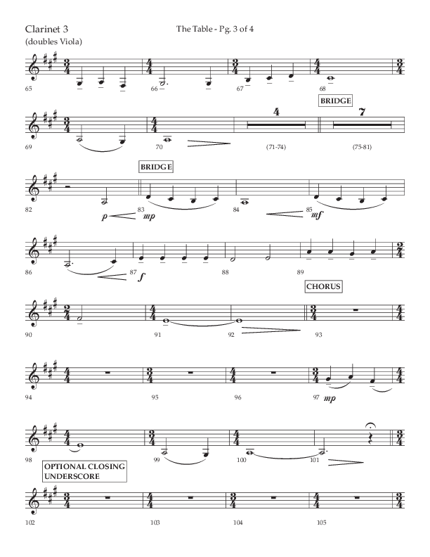 The Table (A Candlelight Communion Service) (Choral Anthem SATB) Clarinet 3 (Lifeway Choral / Arr. Cliff Duren)