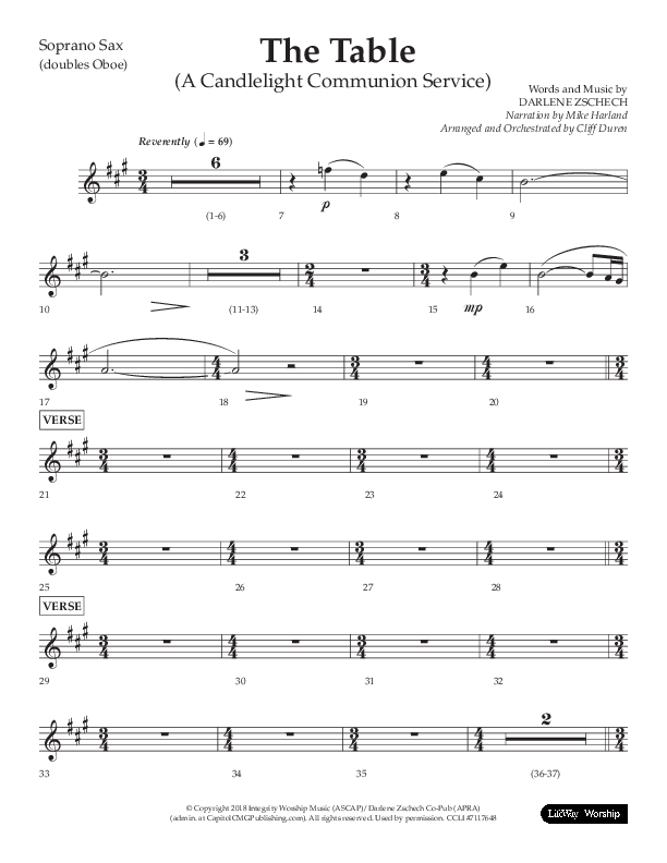 The Table (A Candlelight Communion Service) (Choral Anthem SATB) Soprano Sax (Lifeway Choral / Arr. Cliff Duren)