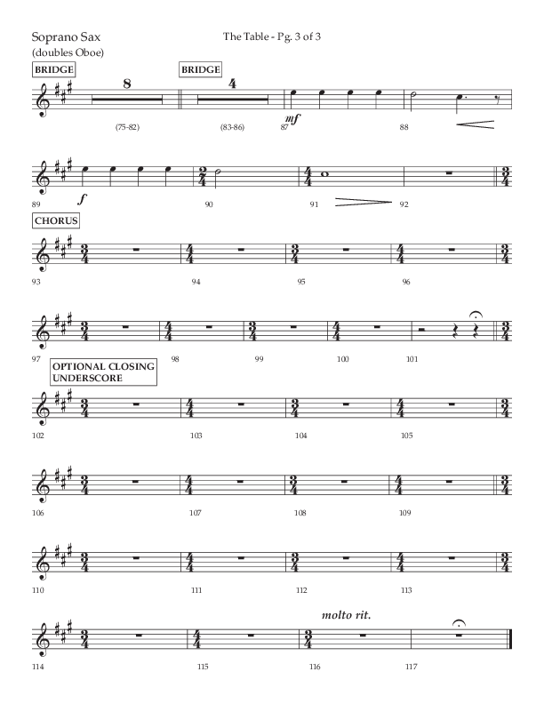 The Table (A Candlelight Communion Service) (Choral Anthem SATB) Soprano Sax (Lifeway Choral / Arr. Cliff Duren)