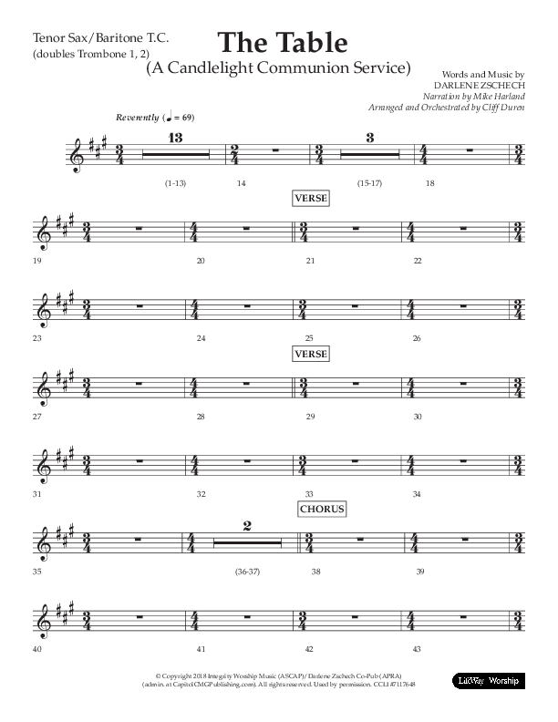 The Table (A Candlelight Communion Service) (Choral Anthem SATB) Tenor Sax/Baritone T.C. (Lifeway Choral / Arr. Cliff Duren)