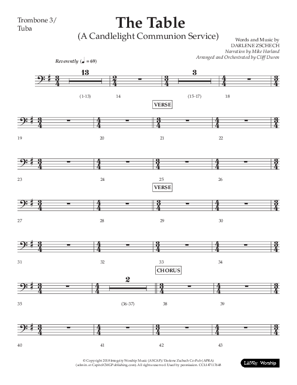 The Table (A Candlelight Communion Service) (Choral Anthem SATB) Trombone 3/Tuba (Lifeway Choral / Arr. Cliff Duren)