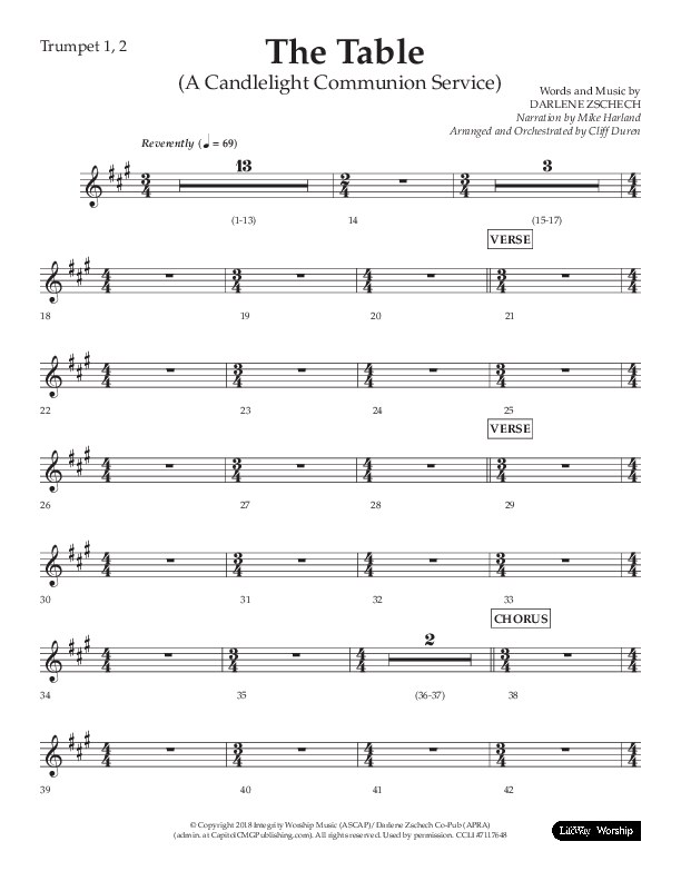The Table (A Candlelight Communion Service) (Choral Anthem SATB) Trumpet 1,2 (Lifeway Choral / Arr. Cliff Duren)