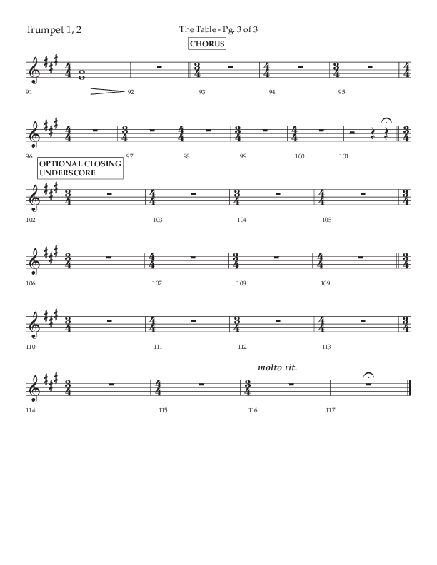 The Table (A Candlelight Communion Service) (Choral Anthem SATB) Trumpet 1,2 (Lifeway Choral / Arr. Cliff Duren)