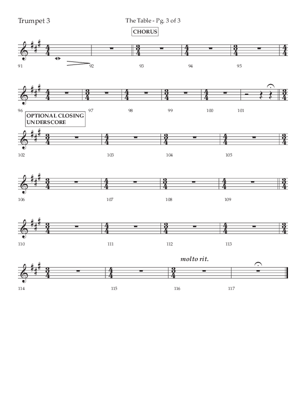 The Table (A Candlelight Communion Service) (Choral Anthem SATB) Trumpet 3 (Lifeway Choral / Arr. Cliff Duren)