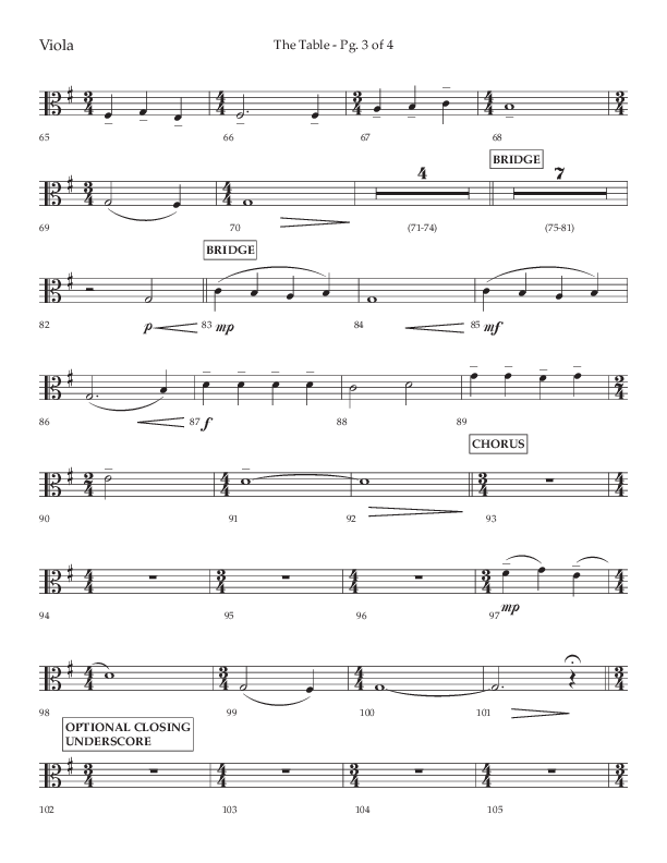 The Table (A Candlelight Communion Service) (Choral Anthem SATB) Viola (Lifeway Choral / Arr. Cliff Duren)