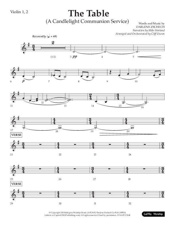 The Table (A Candlelight Communion Service) (Choral Anthem SATB) Violin 1/2 (Lifeway Choral / Arr. Cliff Duren)