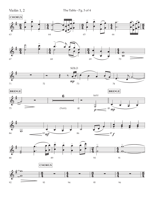 The Table (A Candlelight Communion Service) (Choral Anthem SATB) Violin 1/2 (Lifeway Choral / Arr. Cliff Duren)