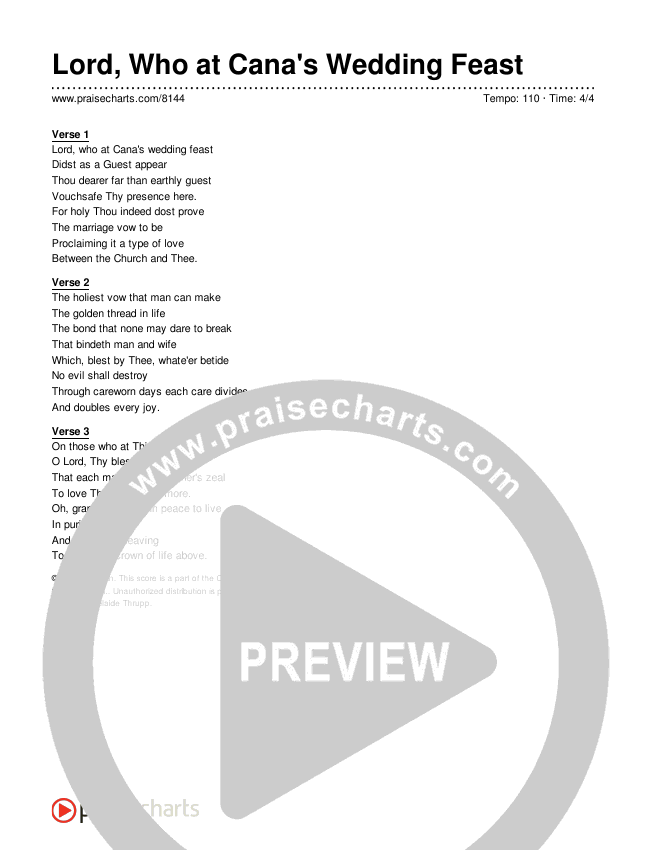 Lord, Who at Cana's Wedding Feast Lyrics (Traditional Hymn)