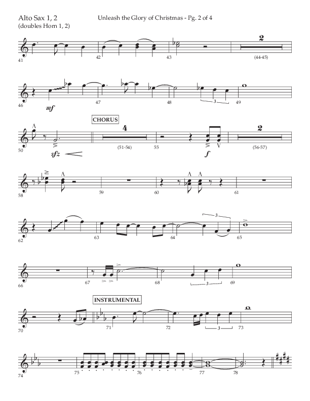 Unleash The Glory Of Christmas (Choral Anthem SATB) Alto Sax 1/2 (Lifeway Choral / Arr. John Bolin)