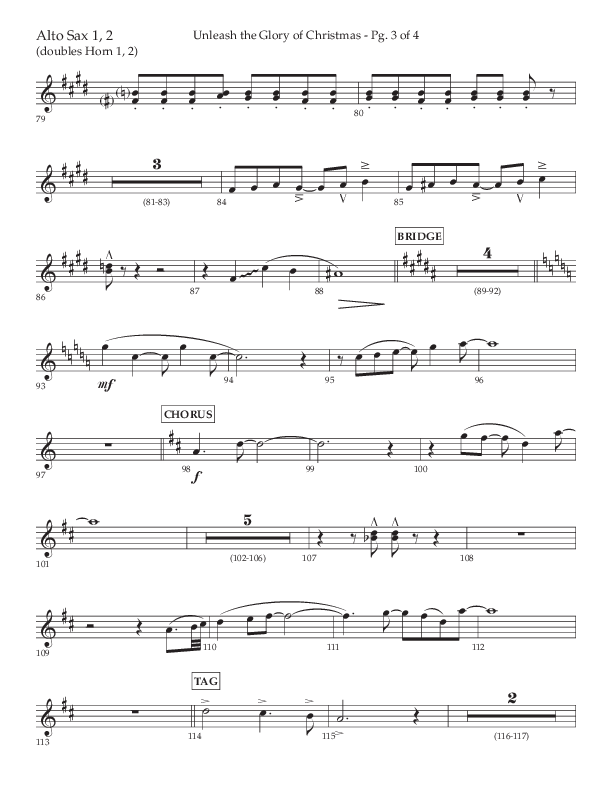 Unleash The Glory Of Christmas (Choral Anthem SATB) Alto Sax 1/2 (Lifeway Choral / Arr. John Bolin)