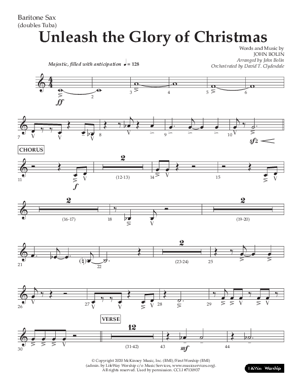Unleash The Glory Of Christmas (Choral Anthem SATB) Bari Sax (Lifeway Choral / Arr. John Bolin)