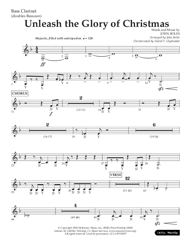 Unleash The Glory Of Christmas (Choral Anthem SATB) Bass Clarinet (Lifeway Choral / Arr. John Bolin)