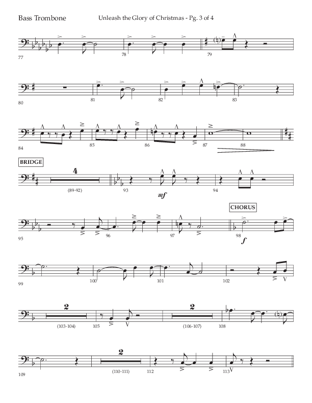 Unleash The Glory Of Christmas (Choral Anthem SATB) Bass Trombone (Lifeway Choral / Arr. John Bolin)