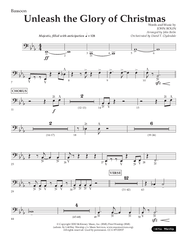 Unleash The Glory Of Christmas (Choral Anthem SATB) Bassoon (Lifeway Choral / Arr. John Bolin)