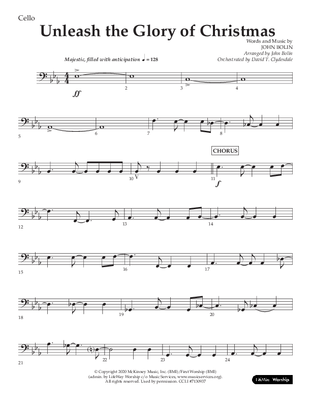 Unleash The Glory Of Christmas (Choral Anthem SATB) Cello (Lifeway Choral / Arr. John Bolin)