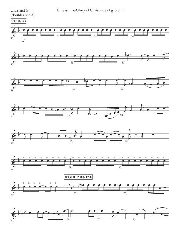 Unleash The Glory Of Christmas (Choral Anthem SATB) Clarinet 3 (Lifeway Choral / Arr. John Bolin)