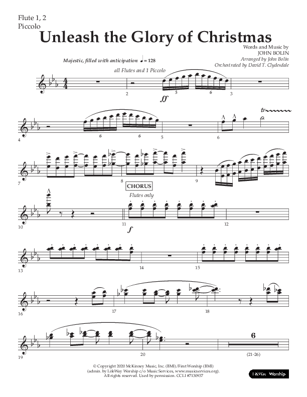 Unleash The Glory Of Christmas (Choral Anthem SATB) Flute 1/2 (Lifeway Choral / Arr. John Bolin)