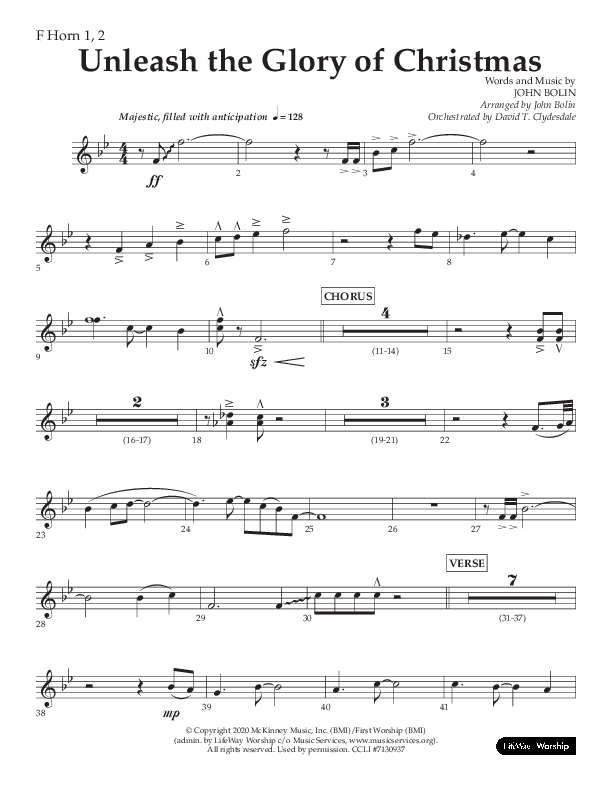 Unleash The Glory Of Christmas (Choral Anthem SATB) French Horn 1/2 (Lifeway Choral / Arr. John Bolin)