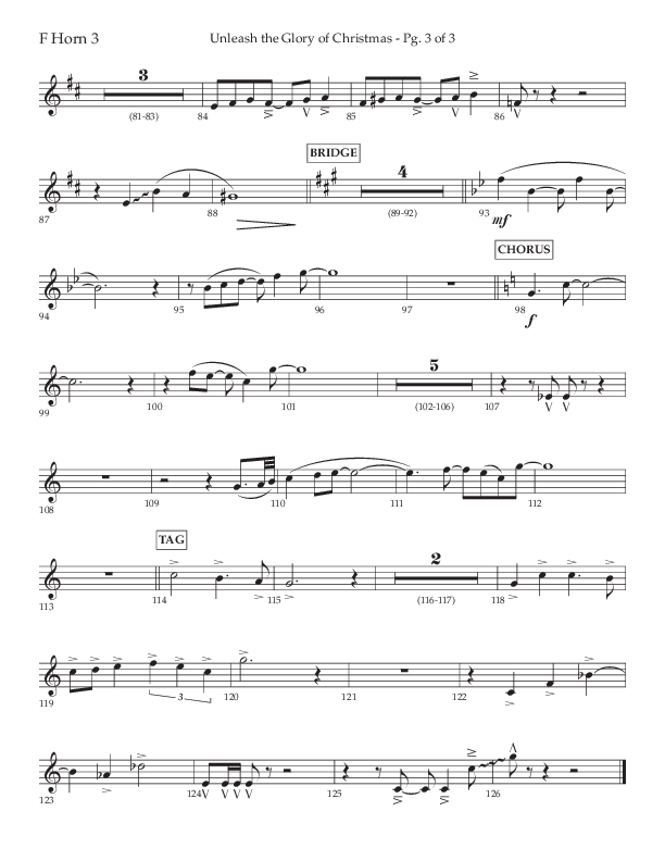 Unleash The Glory Of Christmas (Choral Anthem SATB) French Horn 3 (Lifeway Choral / Arr. John Bolin)