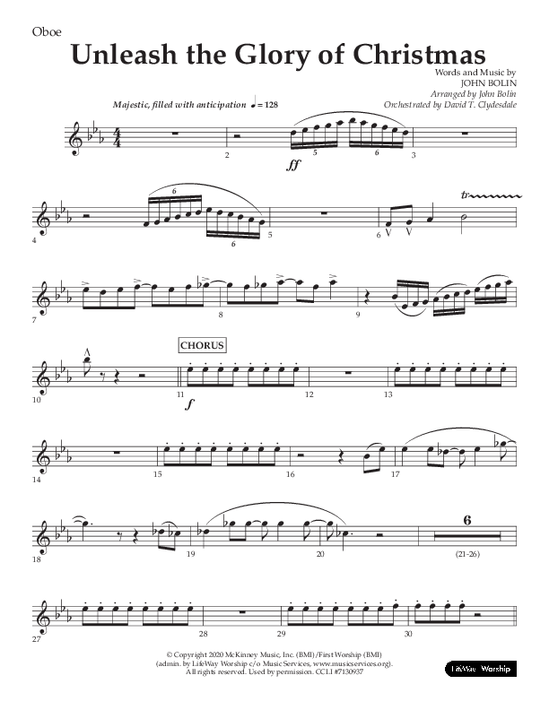 Unleash The Glory Of Christmas (Choral Anthem SATB) Oboe (Lifeway Choral / Arr. John Bolin)