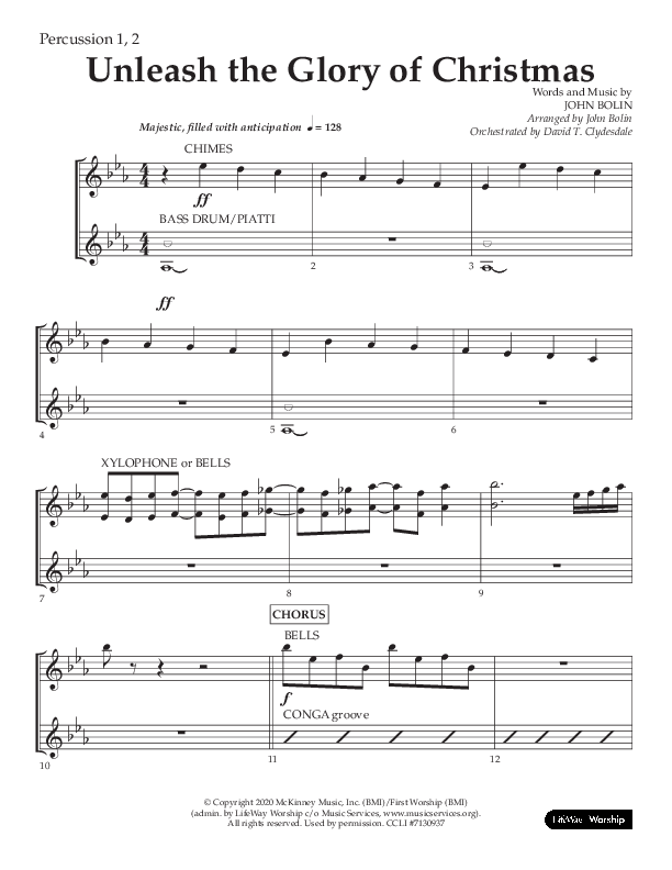 Unleash The Glory Of Christmas (Choral Anthem SATB) Percussion (Lifeway Choral / Arr. John Bolin)