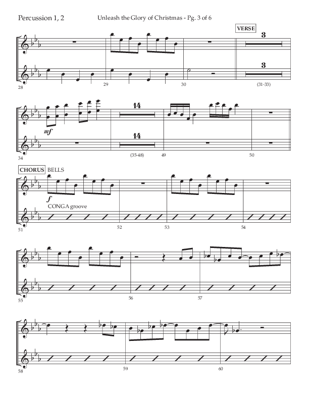 Unleash The Glory Of Christmas (Choral Anthem SATB) Percussion (Lifeway Choral / Arr. John Bolin)