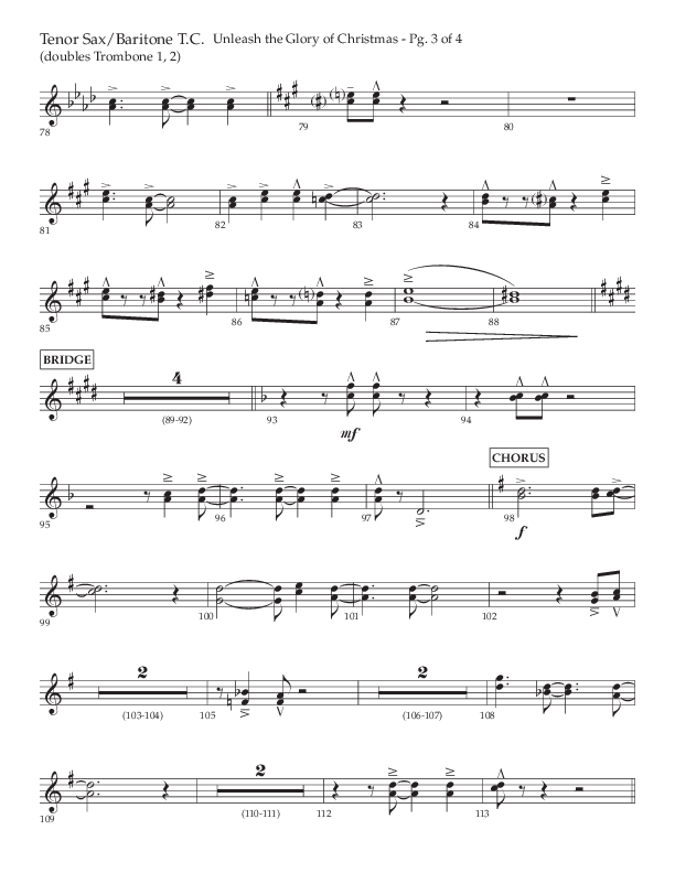 Unleash The Glory Of Christmas (Choral Anthem SATB) Tenor Sax/Baritone T.C. (Lifeway Choral / Arr. John Bolin)