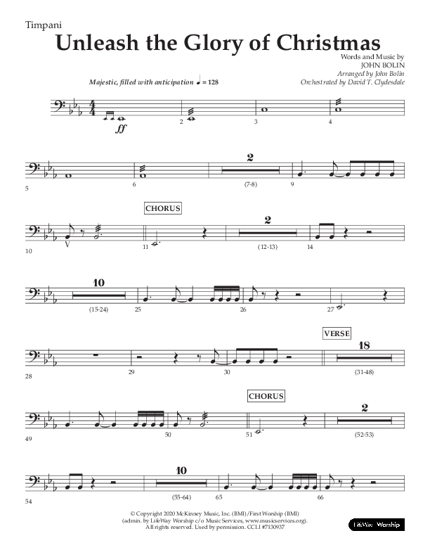 Unleash The Glory Of Christmas (Choral Anthem SATB) Timpani (Lifeway Choral / Arr. John Bolin)
