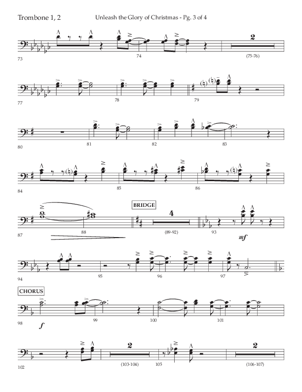 Unleash The Glory Of Christmas (Choral Anthem SATB) Trombone 1/2 (Lifeway Choral / Arr. John Bolin)