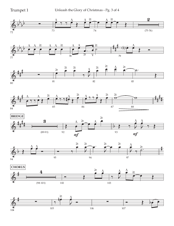 Unleash The Glory Of Christmas (Choral Anthem SATB) Trumpet 1 (Lifeway Choral / Arr. John Bolin)