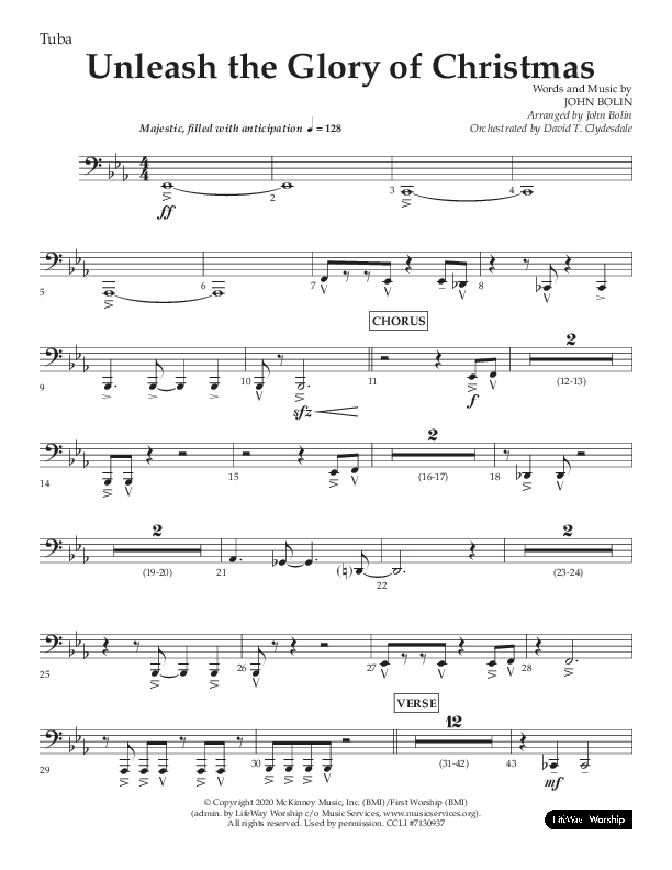 Unleash The Glory Of Christmas (Choral Anthem SATB) Tuba (Lifeway Choral / Arr. John Bolin)