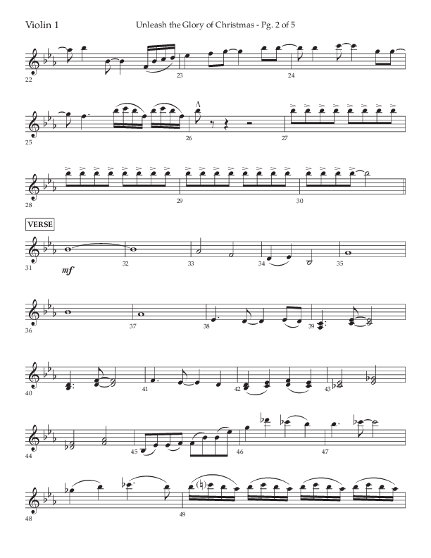 Unleash The Glory Of Christmas (Choral Anthem SATB) Violin 1 (Lifeway Choral / Arr. John Bolin)