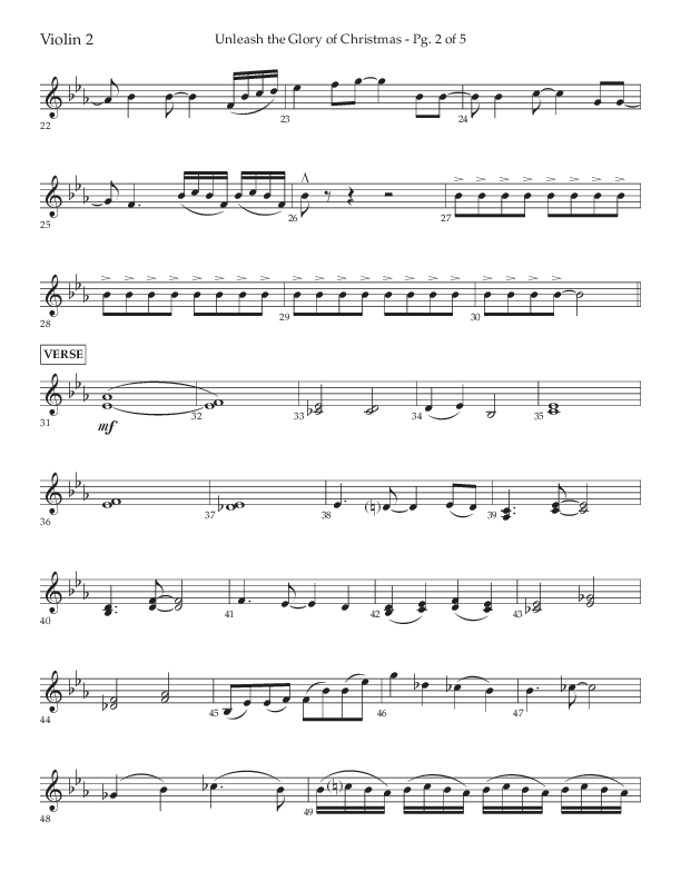 Unleash The Glory Of Christmas (Choral Anthem SATB) Violin 2 (Lifeway Choral / Arr. John Bolin)
