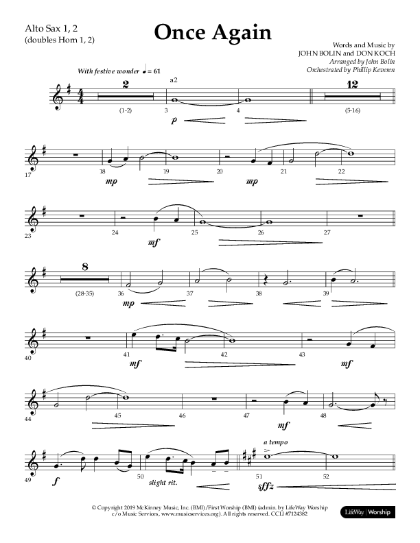 Once Again (Choral Anthem SATB) Alto Sax 1/2 (Lifeway Choral / Arr. John Bolin)