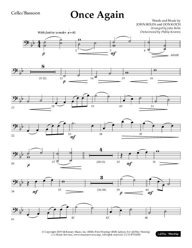 Once Again (Choral Anthem SATB) Cello (Lifeway Choral / Arr. John Bolin)