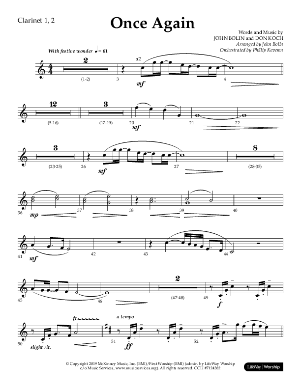 Once Again (Choral Anthem SATB) Clarinet 1/2 (Lifeway Choral / Arr. John Bolin)