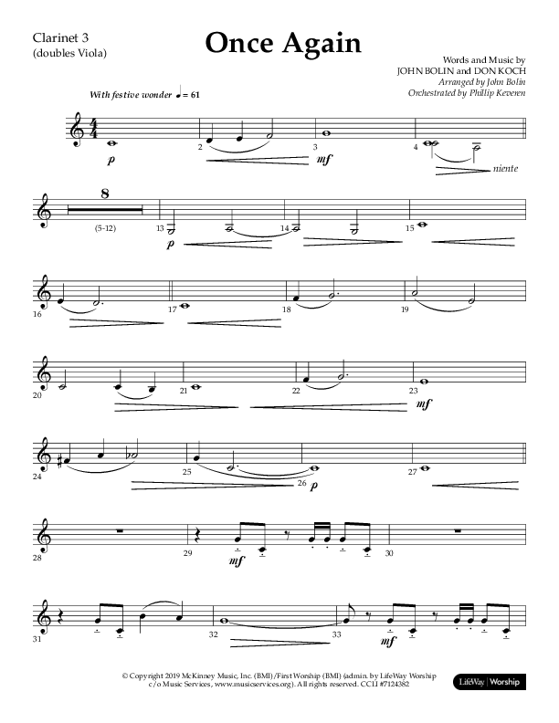 Once Again (Choral Anthem SATB) Clarinet 3 (Lifeway Choral / Arr. John Bolin)