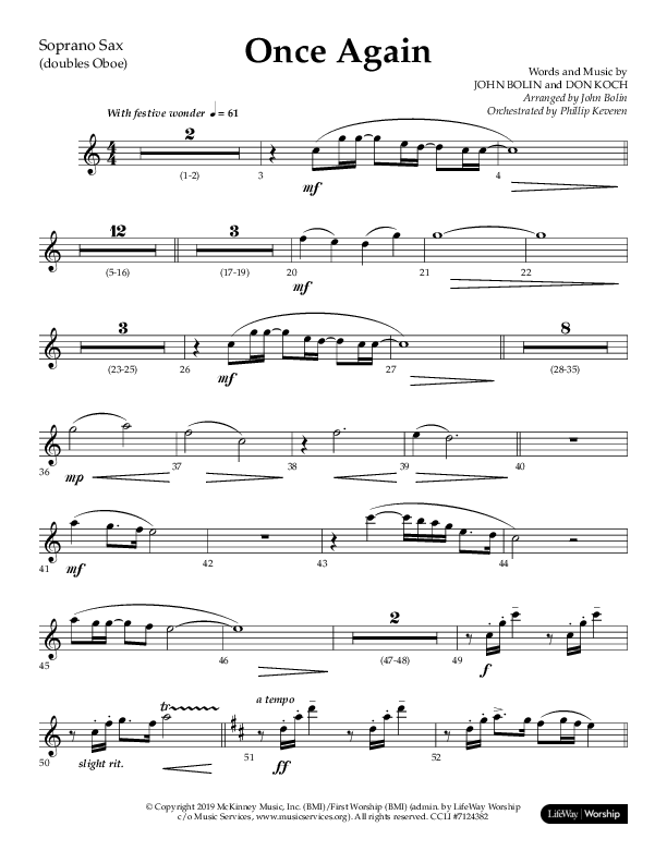 Once Again (Choral Anthem SATB) Soprano Sax (Lifeway Choral / Arr. John Bolin)