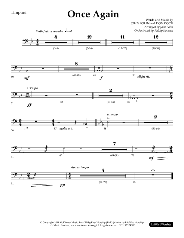Once Again (Choral Anthem SATB) Timpani (Lifeway Choral / Arr. John Bolin)