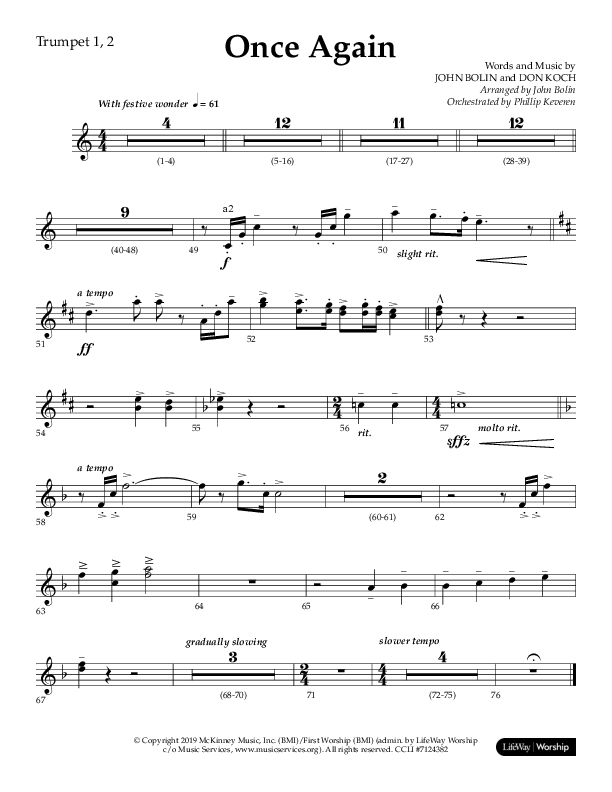 Once Again (Choral Anthem SATB) Trumpet 1,2 (Lifeway Choral / Arr. John Bolin)