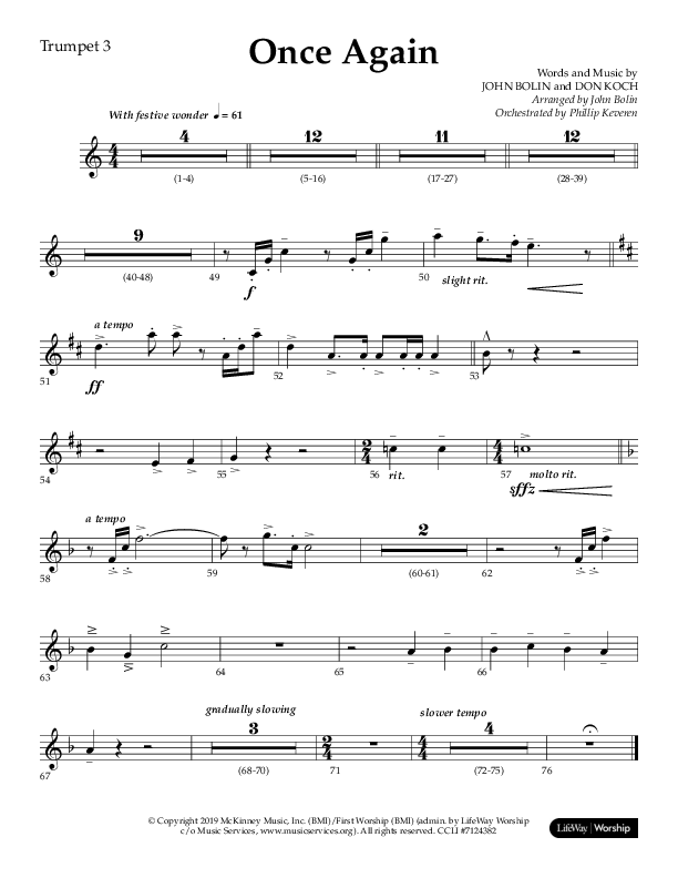 Once Again (Choral Anthem SATB) Trumpet 3 (Lifeway Choral / Arr. John Bolin)