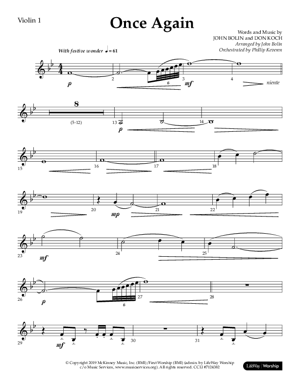 Once Again (Choral Anthem SATB) Violin 1 (Lifeway Choral / Arr. John Bolin)