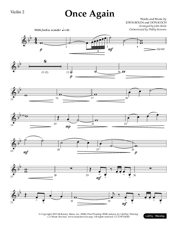 Once Again (Choral Anthem SATB) Violin 2 (Lifeway Choral / Arr. John Bolin)