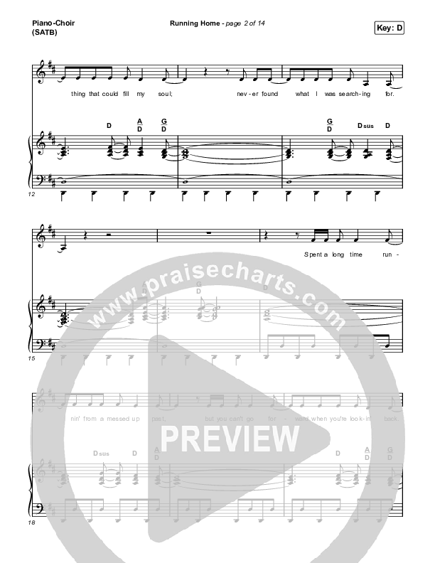 Running Home Piano/Vocal (SATB) (Cochren & Co)
