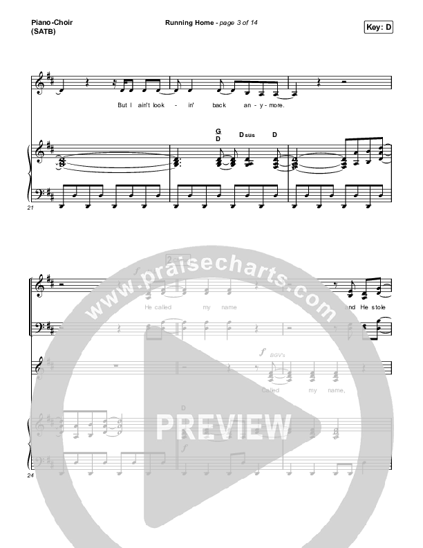 Running Home Piano/Vocal (SATB) (Cochren & Co)