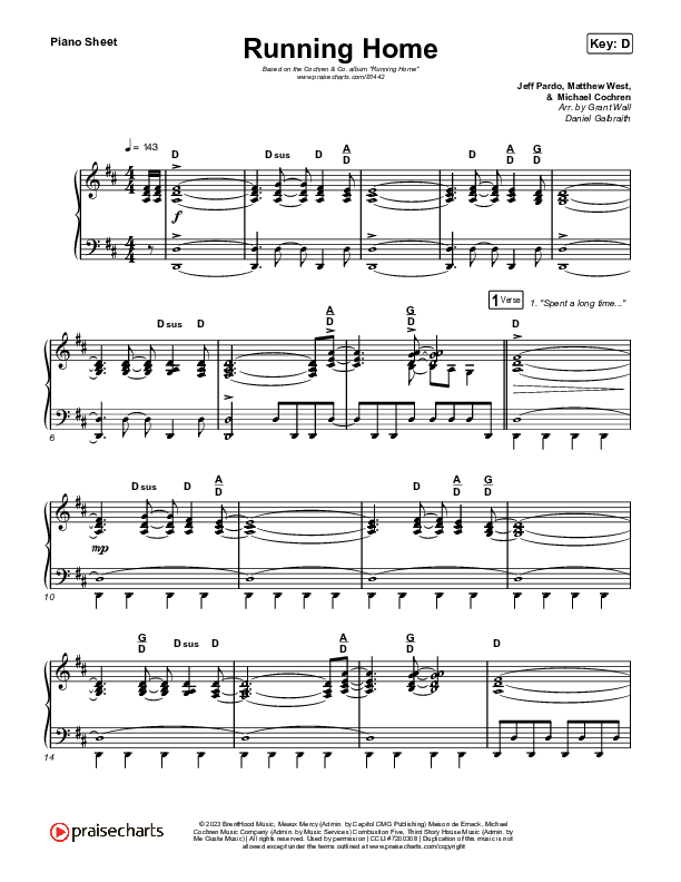 Running Home Piano Sheet (Cochren & Co)