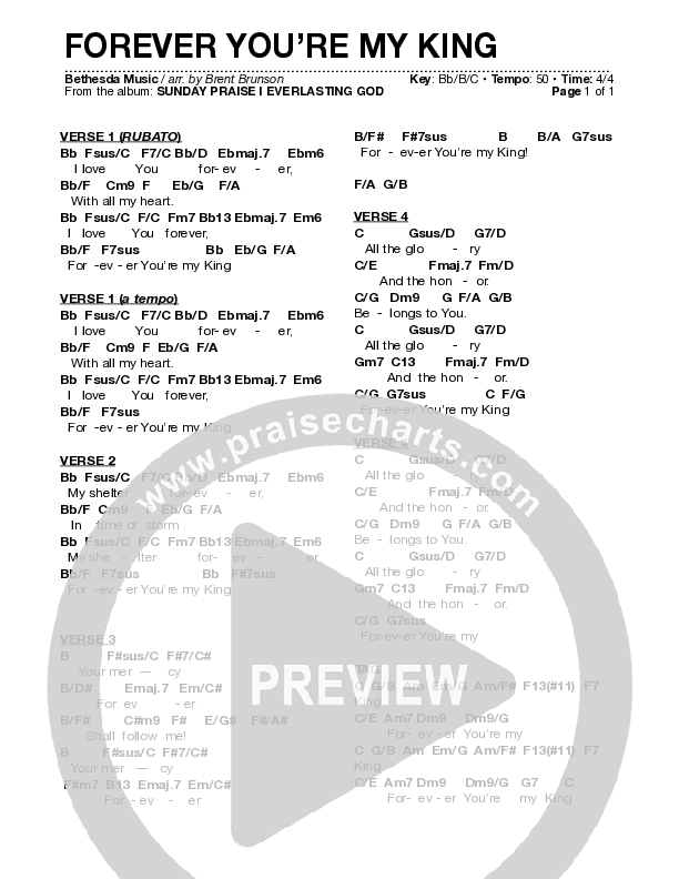 Forever You're My King (Live) Chord Chart (Bethesda Music / Arr. Brent Brunson)