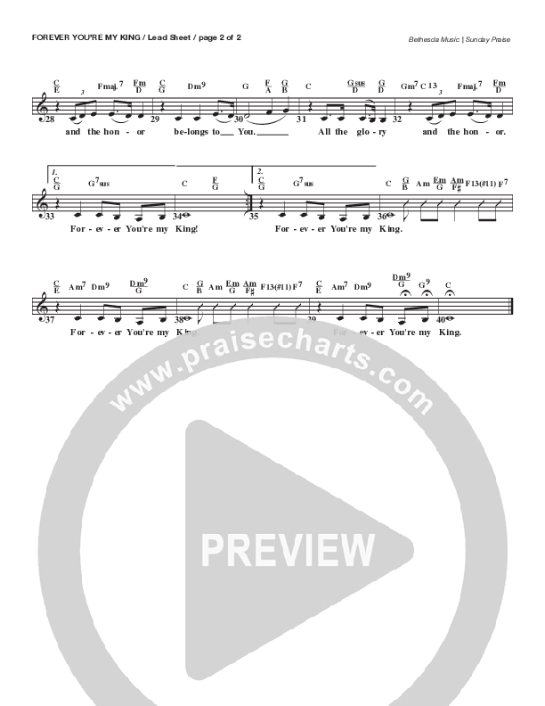 Forever You're My King (Live) Lead Sheet Melody (Bethesda Music / Arr. Brent Brunson)
