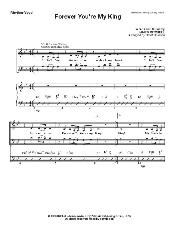 Forever You're My King (Live) Rhythm/Vocal (Bethesda Music / Arr. Brent Brunson)